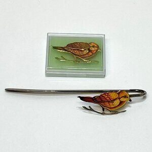 Bird-Themed Bookmark & Brooch Enamel Accents Sparrow Perfect Gift Vintage RARE!!